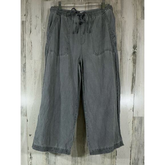 J by Joie Pants - J By Joie Cropped Pants Size Large Gray Wash Wide Leg Linen Lyocell Drawstring